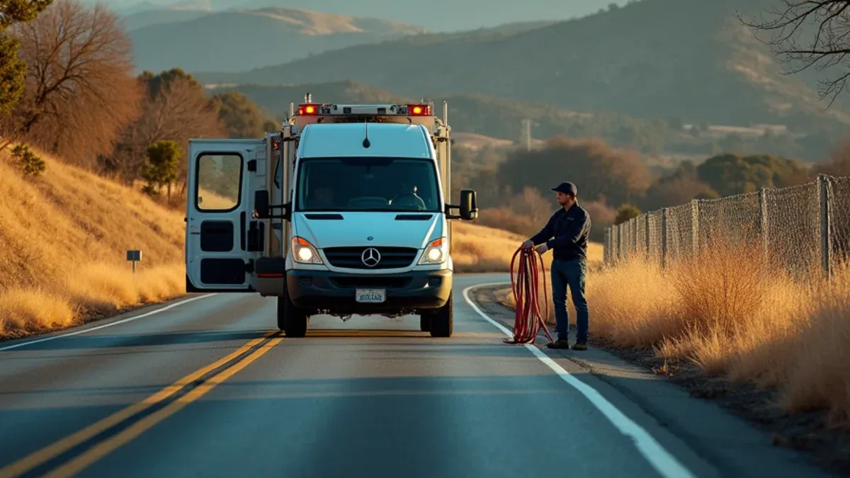 Water damage restoration van on a Contra Costa County road with Mount Diablo in the background
