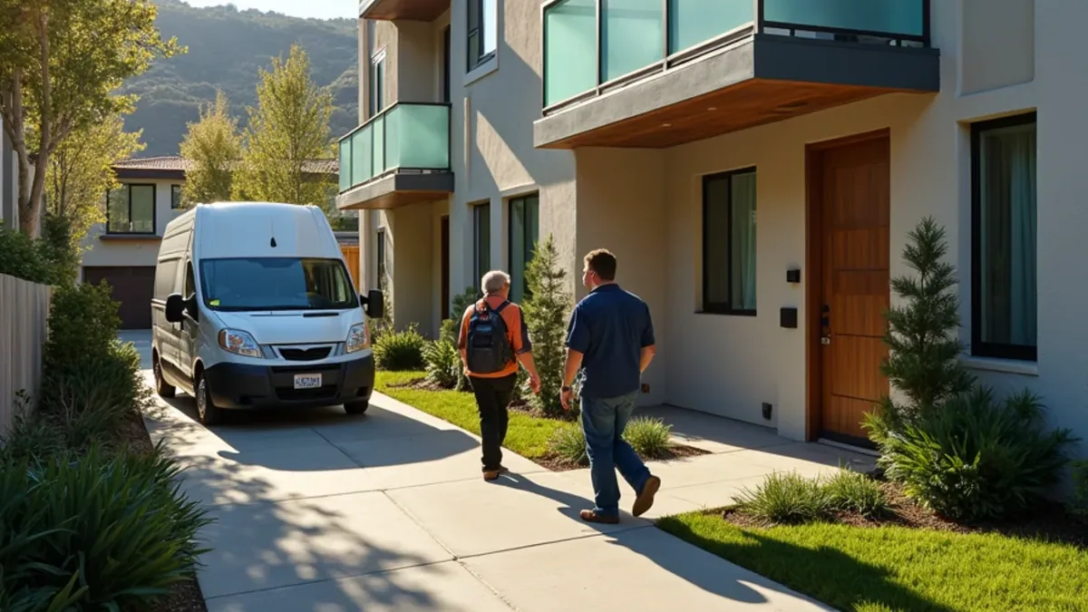 Restoration crew at a modern attached townhome in a master-planned Dublin CA neighborhood