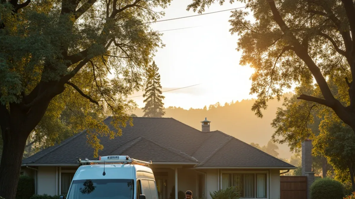 Restoration van outside a golf course adjacent home at Moraga Country Club in Moraga CA