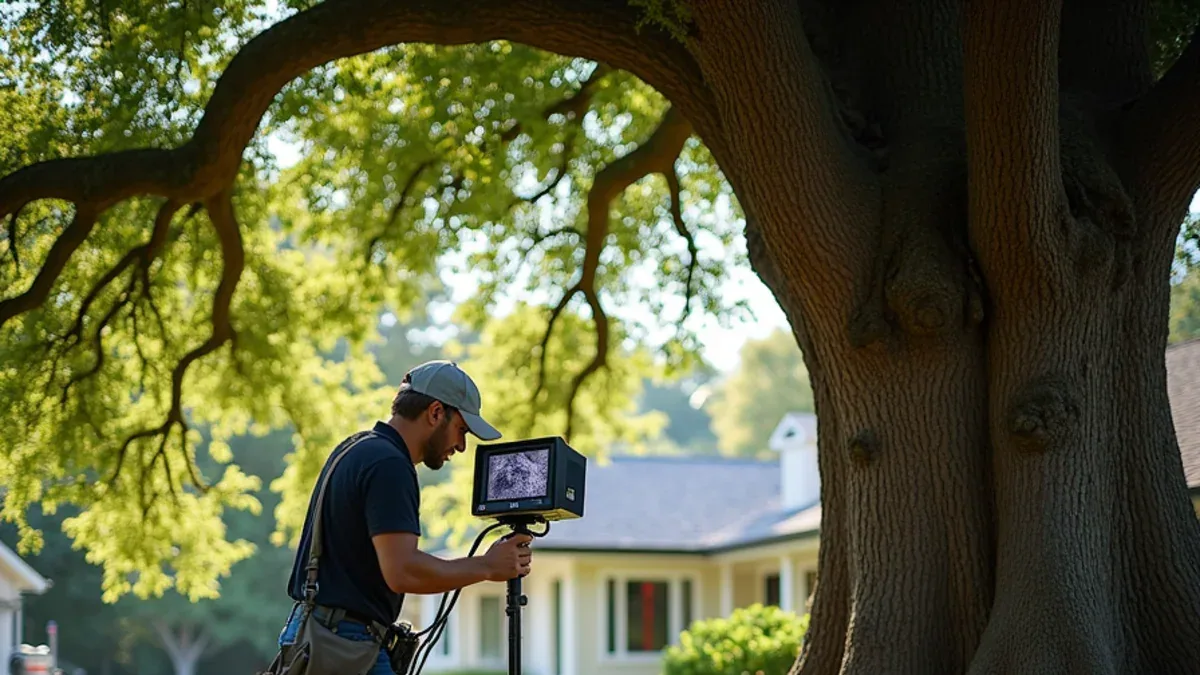 Sewer camera inspection at a home on Oak Hill Road in Lafayette CA with mature oaks overhead