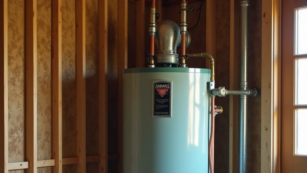 Correctly strapped water heater with two seismic straps in a California garage
