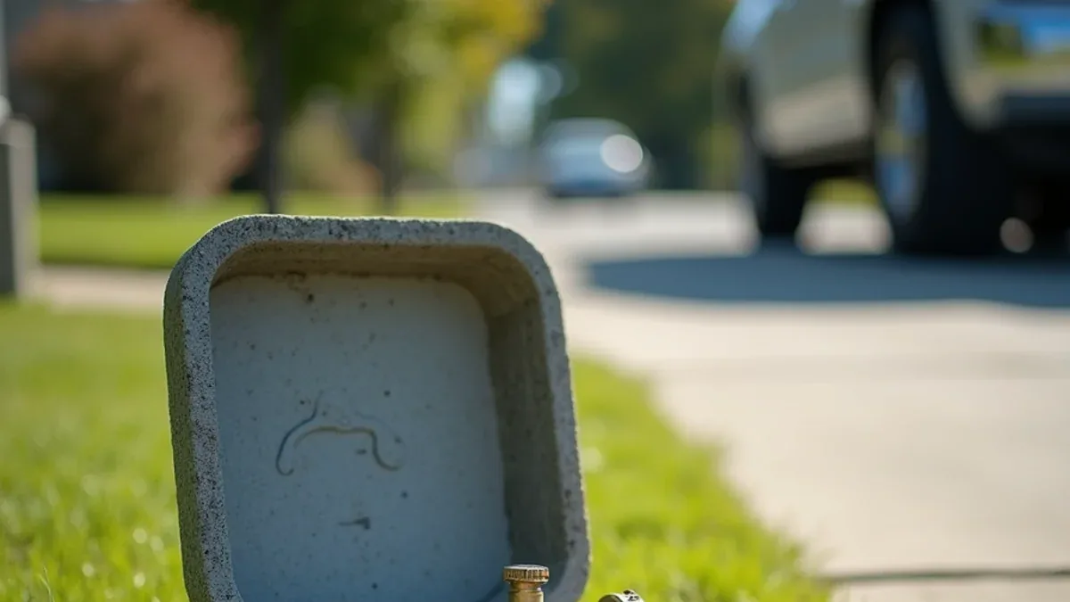 Open water meter box at the curb showing the shutoff valve beside the meter in Lafayette CA