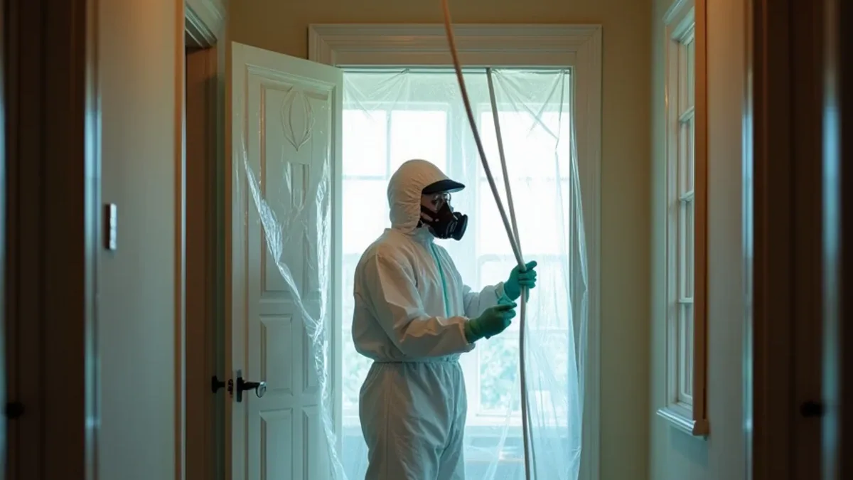 Mold remediation containment chamber set up inside a high-value East Bay home
