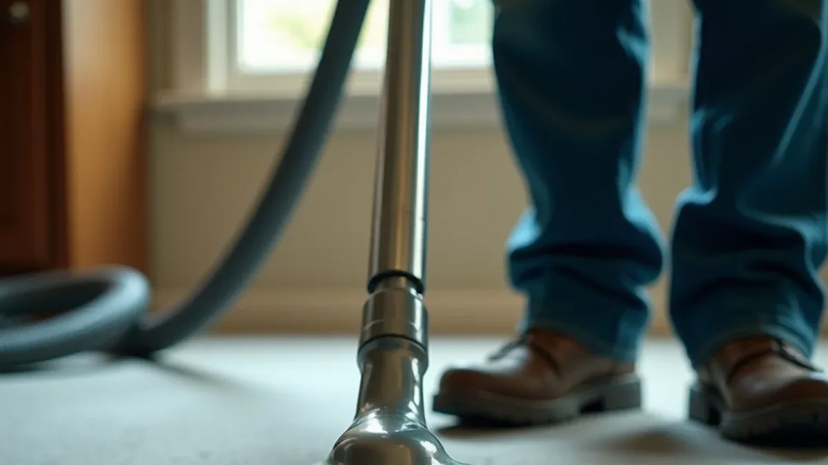 Weighted extraction tool pulling water from saturated carpet showing a dry stripe behind it