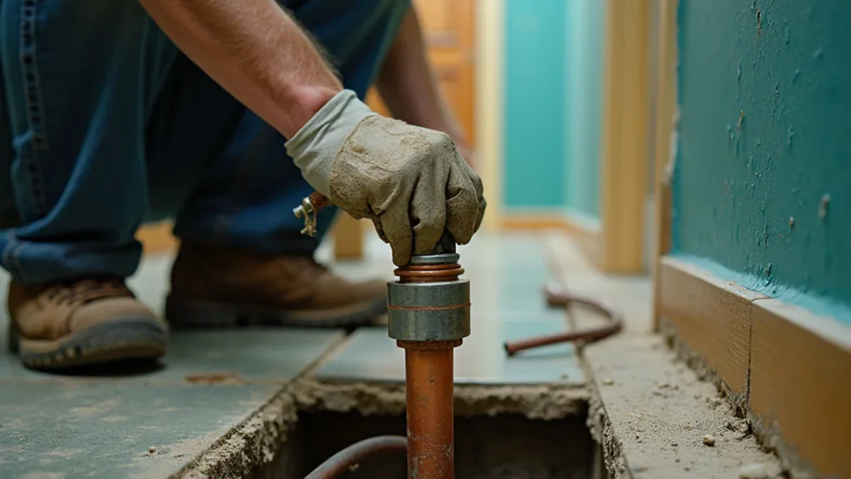 Small opening cut in a concrete slab to reach a located slab leak in a Lafayette CA home