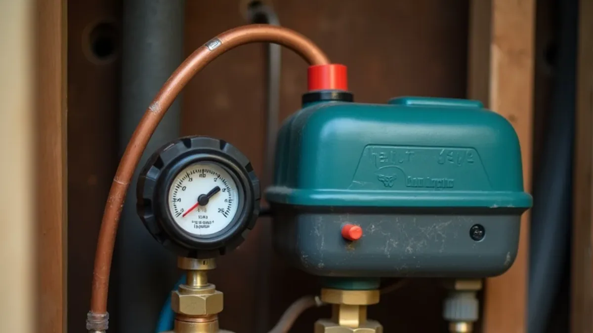 Automatic shut-off valve installed on a main water line beside a smart flow monitor