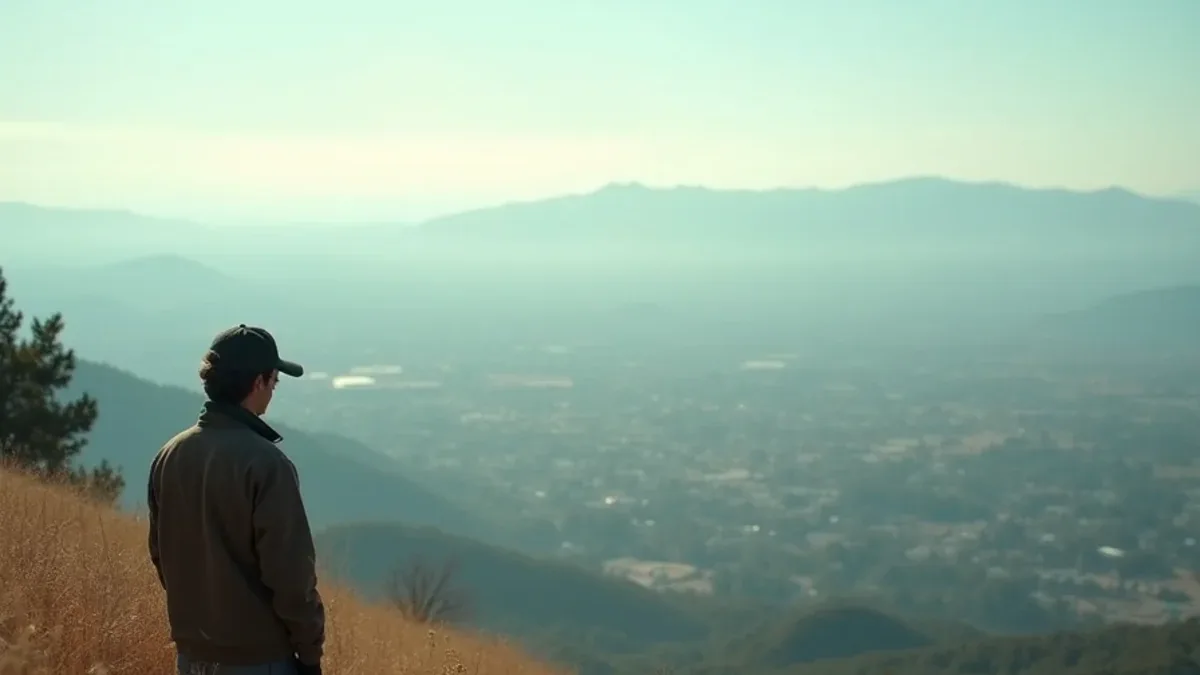 Figure on a dry Lamorinda hillside looking out across Contra Costa County