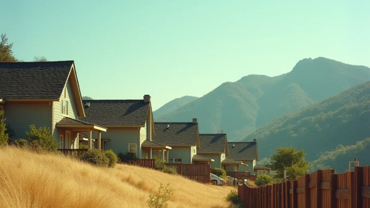 Row of 1970s Moraga houses backing onto open golden hillside