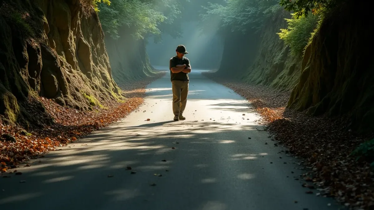 Narrow Sleepy Hollow canyon road under exceptionally dense tree canopy