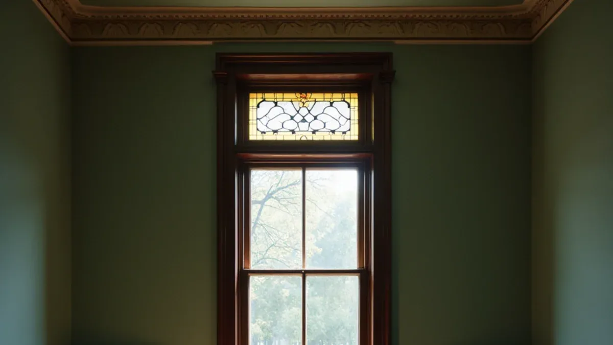 Pre-war Piedmont interior with running cornice and leaded glass