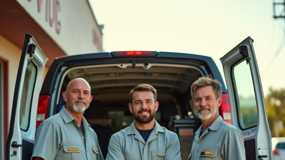 Water Lafayette restoration crew and work van outside the Golden Gate Way base in Lafayette CA