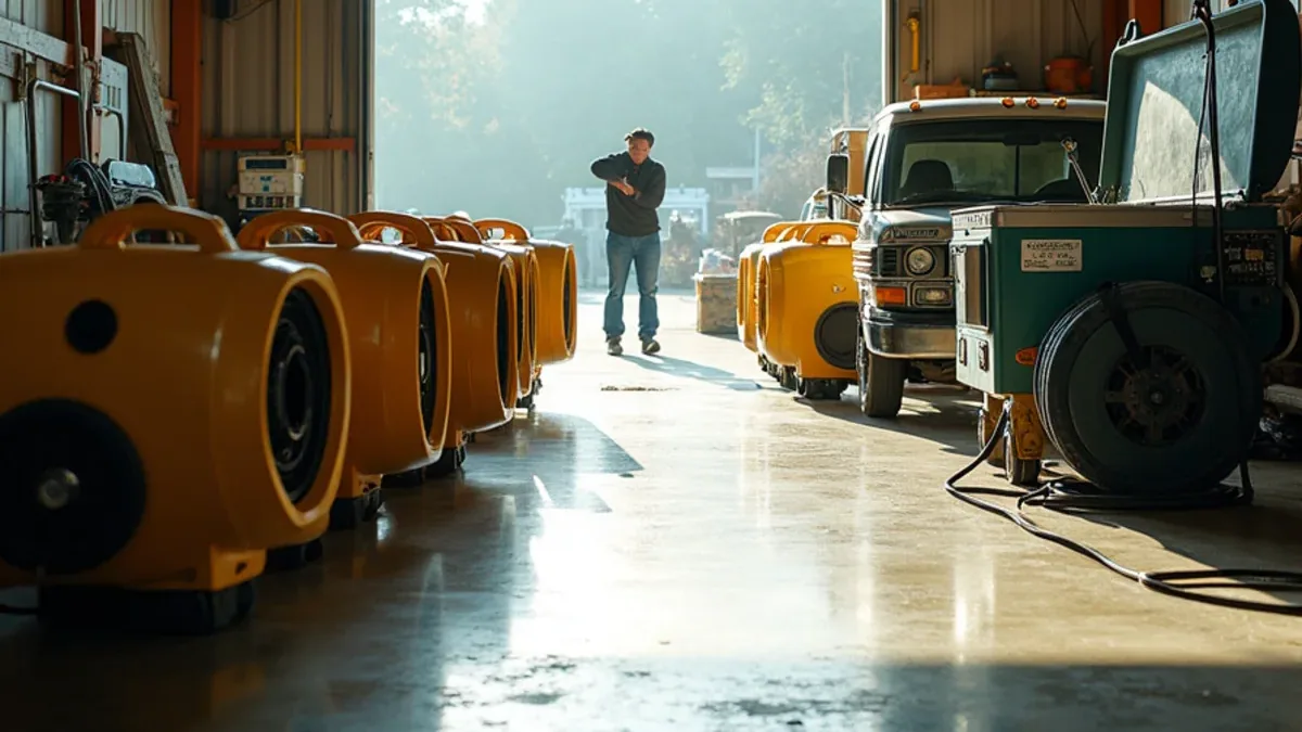 Water damage restoration equipment laid out ready for dispatch in Lafayette CA