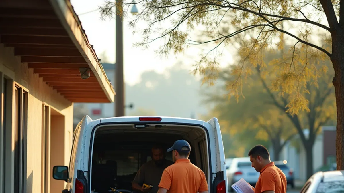 Water Lafayette restoration crew loading equipment outside the Golden Gate Way base